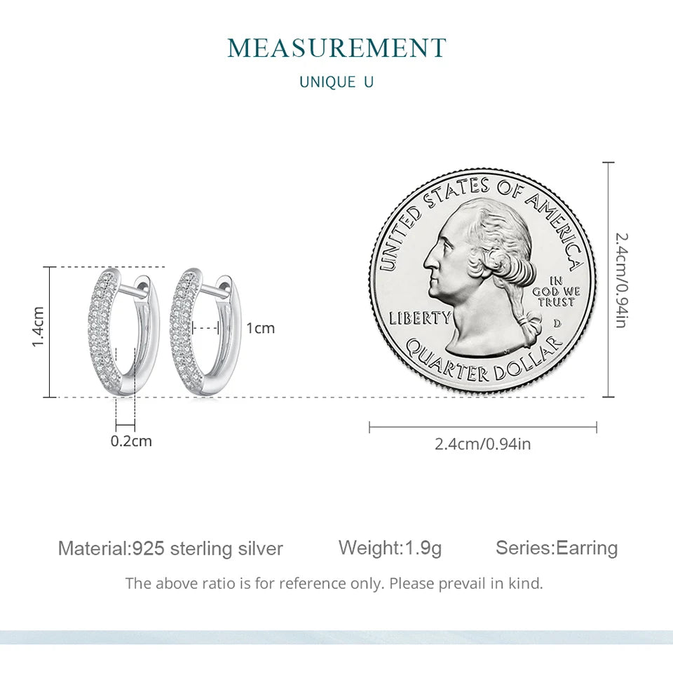 WOSTU 925 Sterling Silver European Simple CZ Ear Buckles Heart Hoop Earrings for Women Wedding Gift Minimalism Jewelry E737