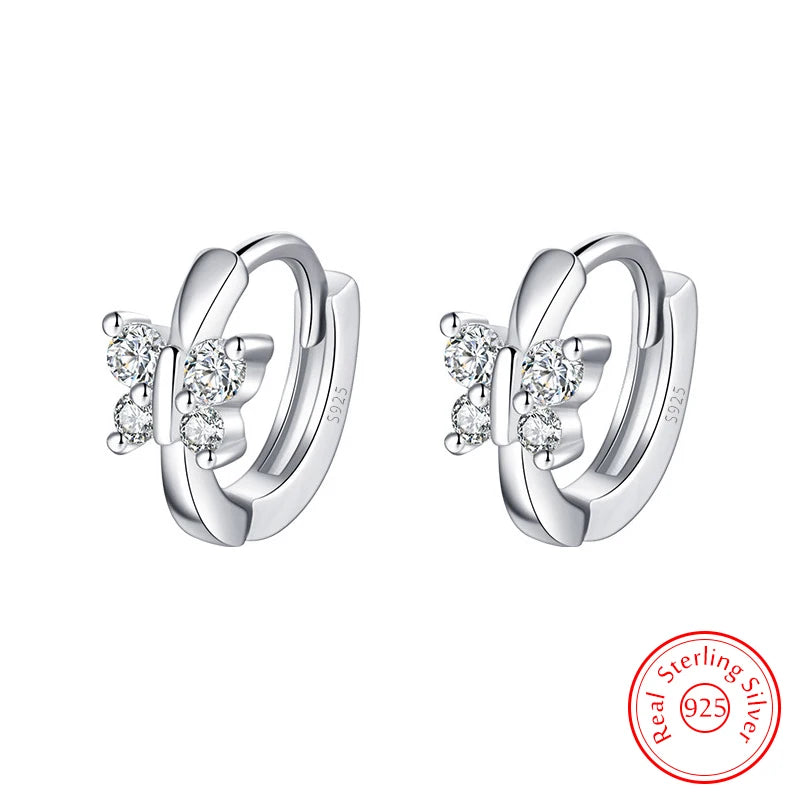 925 Sterling Silver New Jewelry Fashion Crystal Butterfly Hoop Earrings For Women XY0124