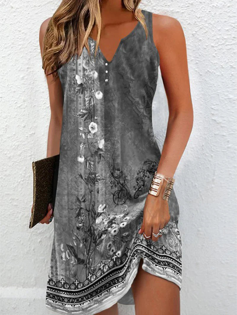 Women's Dresses 2023 Summer Vintage Flower Print Stitching V Neck Mini Dress Bohomian Sleeveless Button Plus Size Vestidos