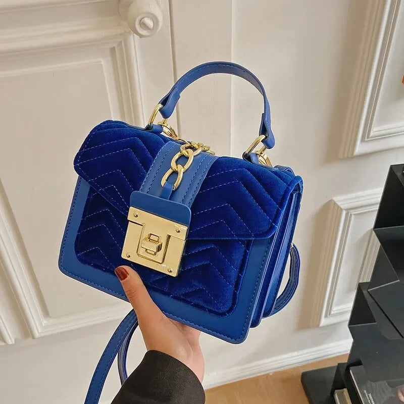 Autumn and Winter Gold Velvet Texture Versatile Small Square Bag Handbag Shoulder Bag Cross-body Women's Bag