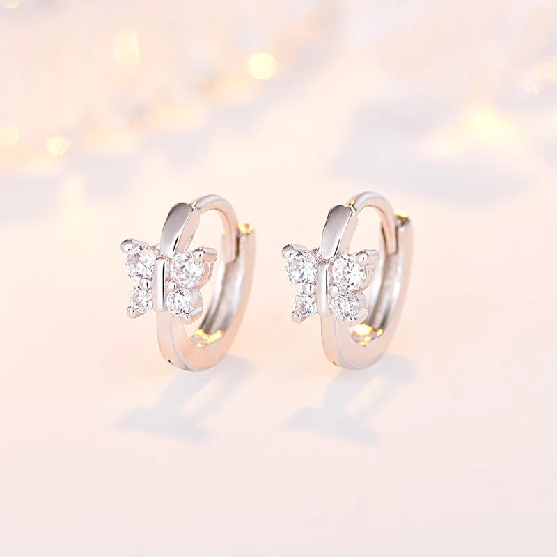 925 Sterling Silver New Jewelry Fashion Crystal Butterfly Hoop Earrings For Women XY0124